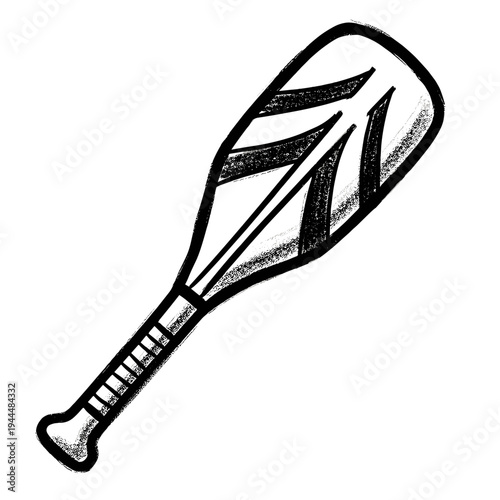 Hand-drawn black and white illustration of a canoe paddle with a textured blade