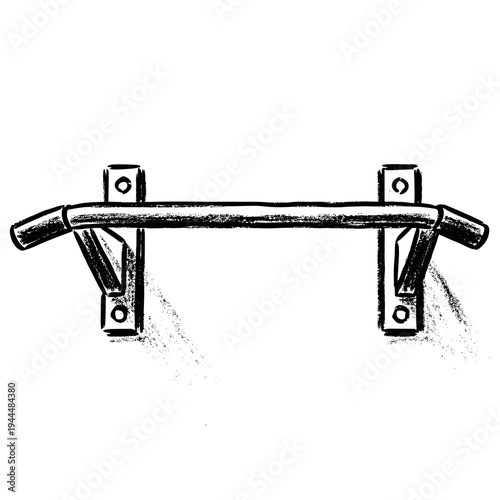 Hand-drawn illustration of a wall-mounted pull-up bar with a textured effect