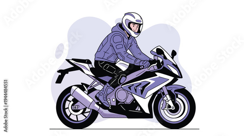 Rider on a Sleek Sport Motorcycle Wearing Protective Helmet and Gear, Illustrating Modern Motorcycling Lifestyle