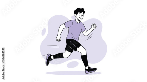 Energetic young man jogging outdoors, enjoying a healthy and active lifestyle. Happy male character in athletic wear running, promoting fitness and well-being.