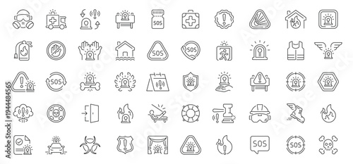 Emergency icons set. editable line icons, outline, safety and first aid symbols