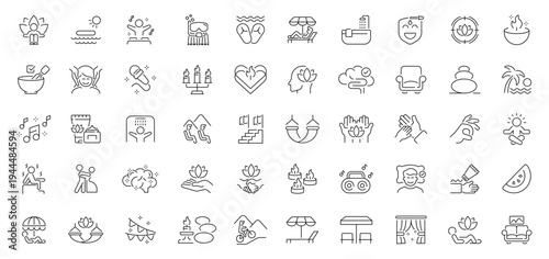 Relaxation icons set . editable line icons, outline style for calm and wellness