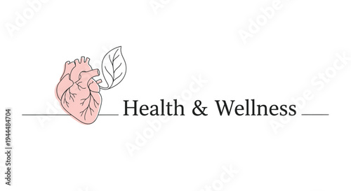 Health and Wellness Logo Design with Human Heart and Leaf Symbol. Natural Medicine, Cardiology, Organic Health Care Graphic.