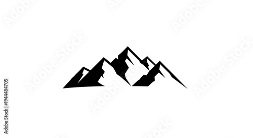 Minimalist black and white mountain peaks silhouette vector icon design. Abstract mountain range logo concept for outdoor adventure.