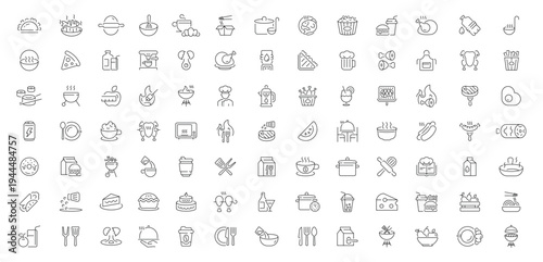 Cooking and kitchen icons set. editable line icons, outline, culinary symbols