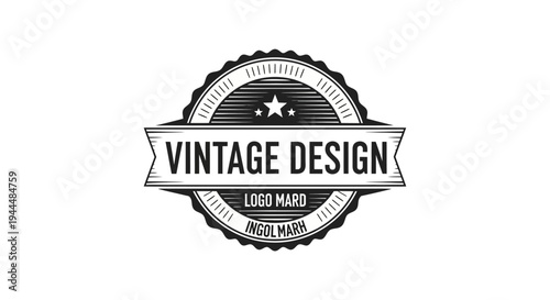 Vintage Design Retro Badge Emblem Logo Label Icon. Black and white classic stamp style graphic element with star detail.