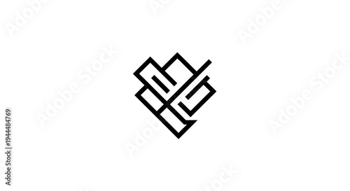 Abstract geometric line art emblem design, modern minimalist symbol, black and white graphic element for branding identity