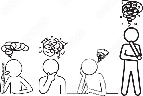 Human thinking process from messy confusion to clear idea and mental focus