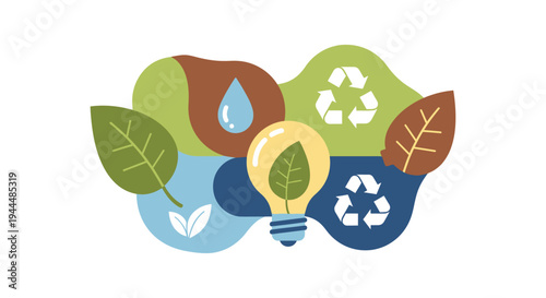 Sustainable Environment Concept: Green Energy, Recycling, and Water Conservation Illustration