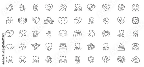 Love and relationship icons set. editable line icons, outline, affection symbols