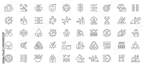 Biology icons set. editable line icons, outline, science and laboratory symbols
