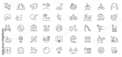 Leisure and outdoor icons set. editable line icons, outline, recreation symbols
