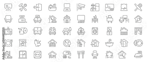 Home and living editable line icons set . outline, furniture, appliances, decor symbols