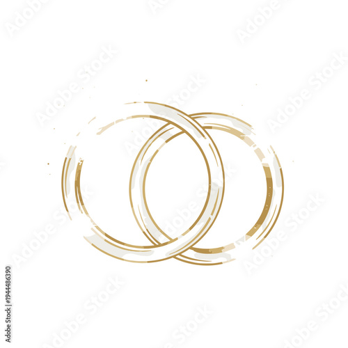 Elegant intertwined gold wedding rings with a watercolor texture and subtle sparkle