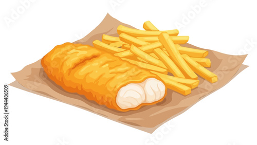 Fish Sandwich and French Fries Illustration.