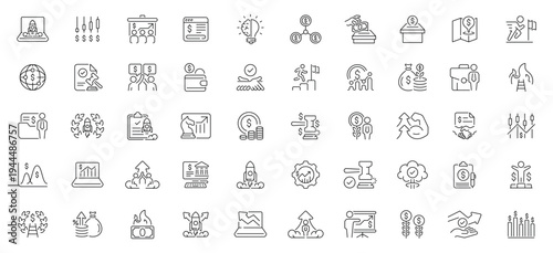 Business startup icons set. editable line icons, outline, new venture symbols