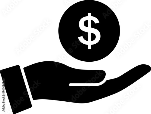 Minimalist Financial Icon of a Hand Giving or Receiving a Dollar Coin for Banking and Payment Design