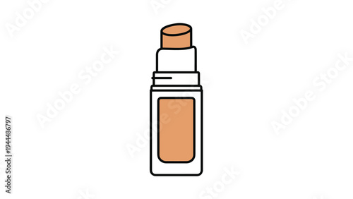 Hand drawn illustration of a stick foundation or concealer in a white case showing the cream product for face application.