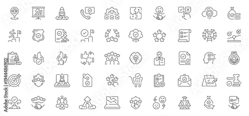 Business success icons set. editable line icons, linear, professional symbols