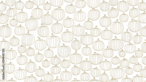 Dotted line pattern of numerous pumpkins in various sizes, creating a festive autumn-themed background suitable for decorations.