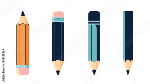 Collection of four different pencil designs featuring various colors and tips suitable for drawing, sketching, and writing projects.