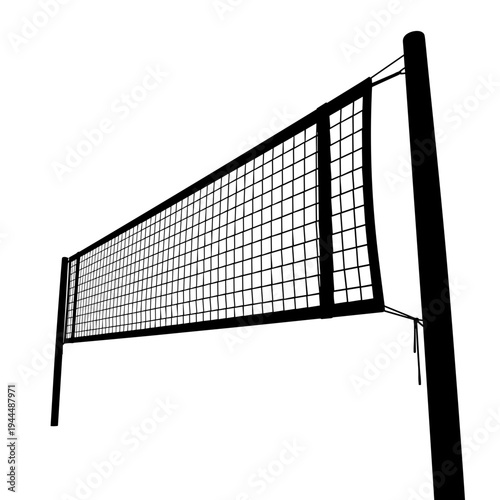 Black silhouette of a volleyball net with poles against a white background