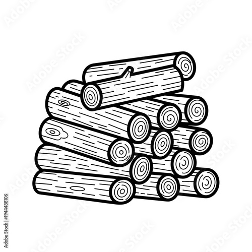 Stack of firewood logs in a simple black and white line drawing style