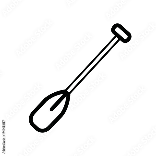 Simple black and white line art illustration of a canoe paddle on a white background