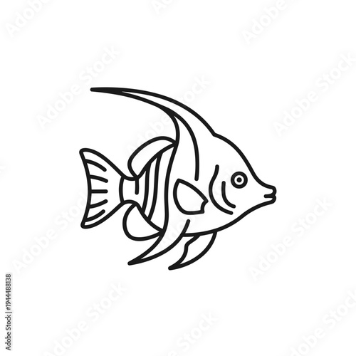 Elegant line art illustration of a Moorish idol fish swimming gracefully in clear water