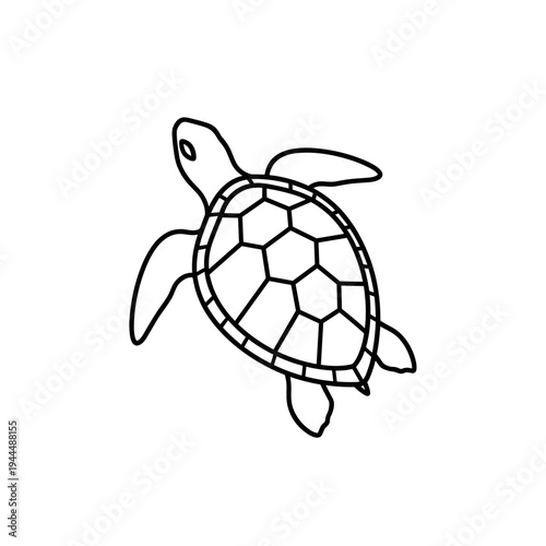 Simple line drawing of a sea turtle swimming gracefully on a white background