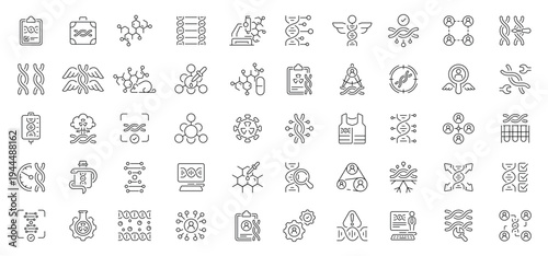 Genotype icons set: editable line icons, linear style dna and genome symbols