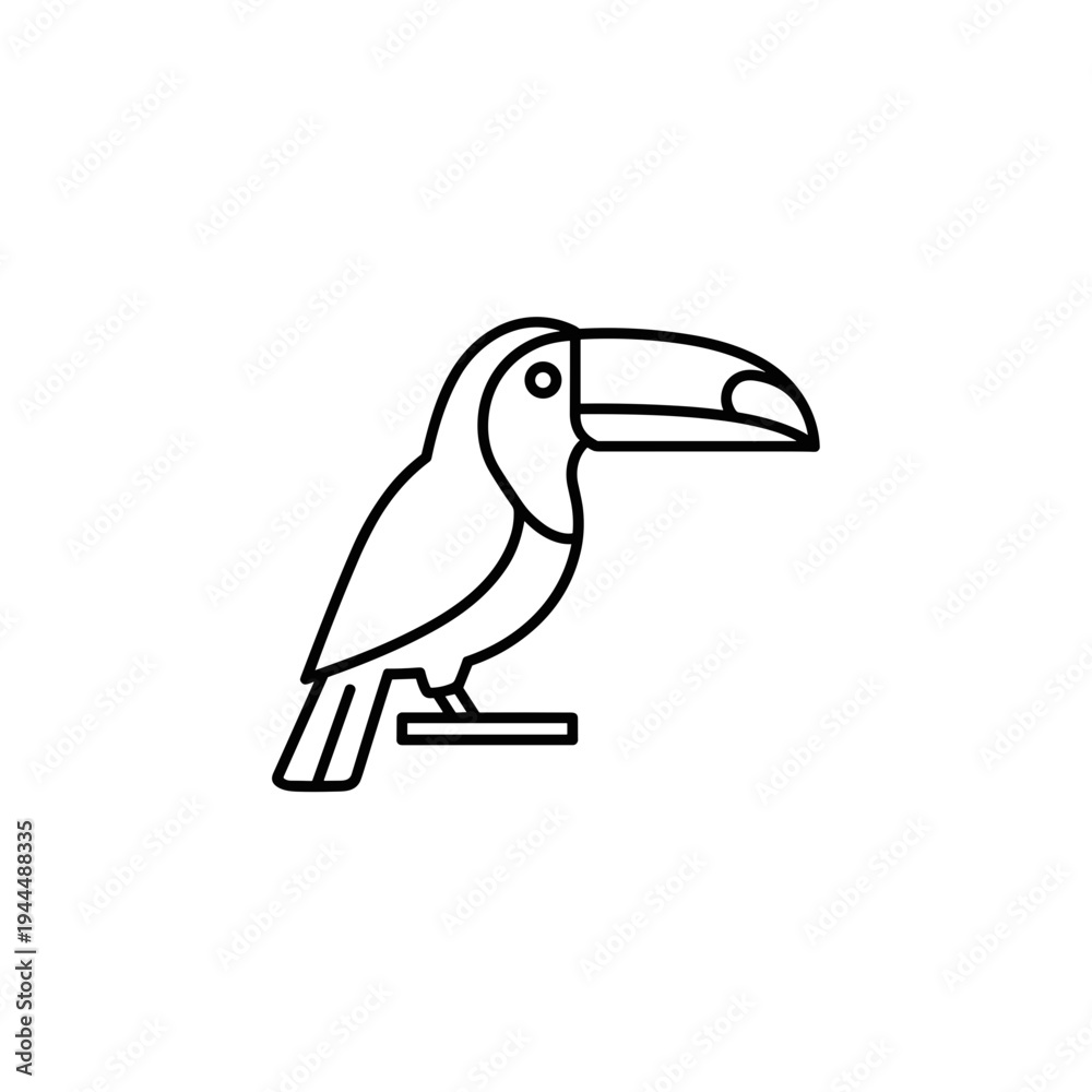 Obraz premium Minimalist line art illustration of a toucan bird perched on a branch