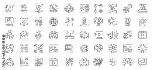 Content creation icons set. editable line icons, flat style, multimedia, digital tools