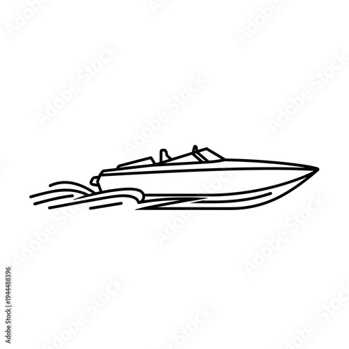 Sleek motorboat speeding through water, depicted in a clean line art style