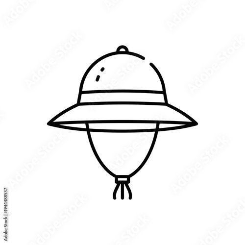Iconic pith helmet, a symbol of exploration and adventure, rendered in a clean line art style