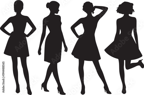 woman fashion pose silhouette set black white vector illustration