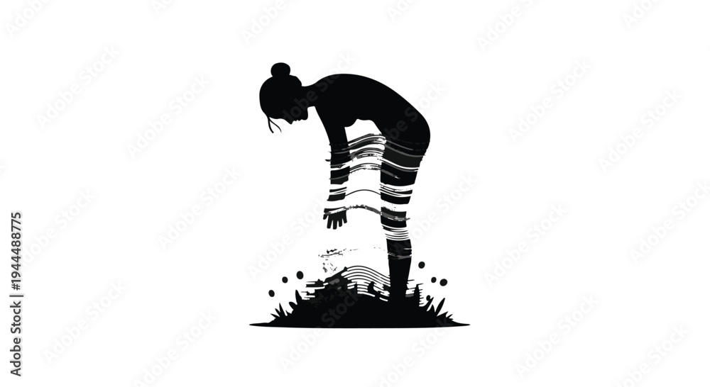 Fototapeta premium Girl Bending Down to Pick Flowers Vector Illustration