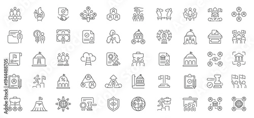 Diplomacy icons set. editable line icons, linear, government and communication symbols
