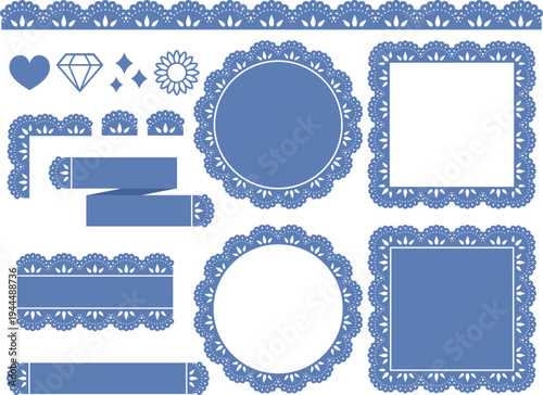 エレガントなレースの装飾とフレームセット　ブルー