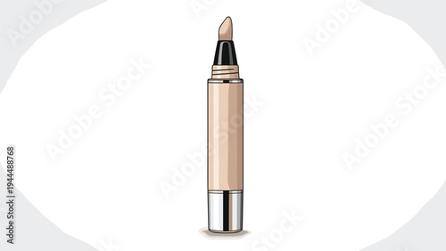 Beige cosmetic click pen applicator with a brush tip for precise foundation, concealer, or lip color delivery in a flat vector style.