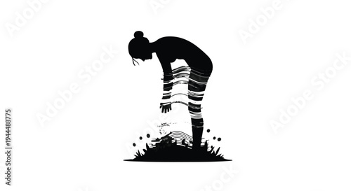 Girl Bending Down to Pick Flowers Vector Illustration