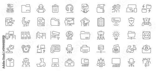 Office icons set. editable line icons for workspace and business essentials