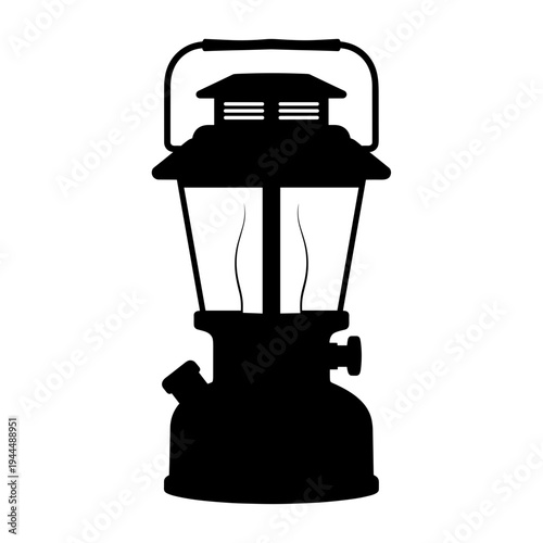Classic black silhouette of a camping lantern with a handle and fuel reservoir