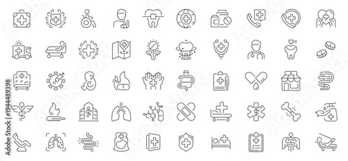 Medical and healthcare icons set. editable line icons, outline, health symbols
