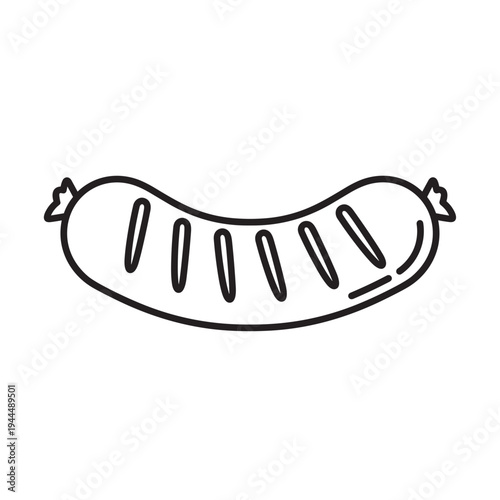 Simple outline drawing of a grilled sausage with grill marks and tied ends