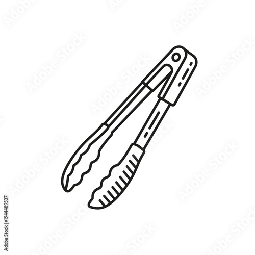 Simple line art illustration of kitchen tongs on a white background