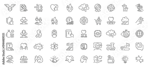 Core values icons set. editable line icons, outline, ethics and principles graphics