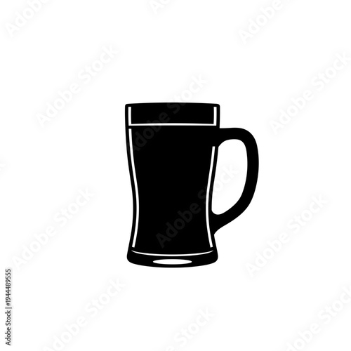 Simple black silhouette of a beer mug with a handle on a white background