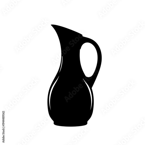 Elegant black silhouette of a classic pitcher with a handle and spout on a white background