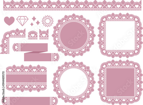 ハートレースの装飾とフレームセット　ピンク